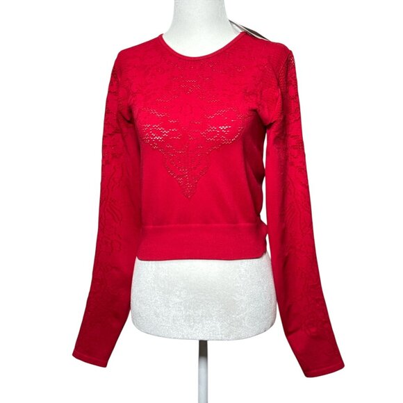 NEW Fabletics Size L Seamless Lace Long-Sleeve Cropped Top Bold Red Activewear - Picture 10 of 10